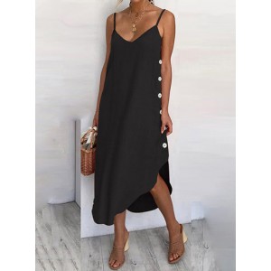 Women's Sleeveless Midi Dress - Vee Neckline / Spaghetti Straps