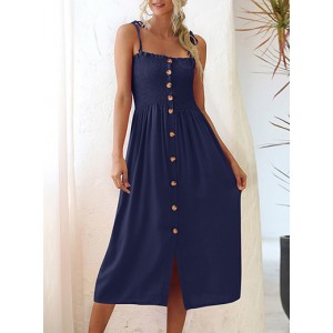 Women's Sleeveless Sundress - Front Button Closure