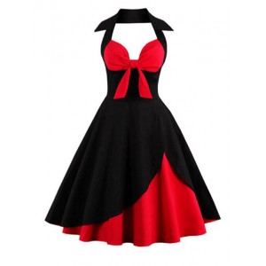 Women's Tie Front Halter Style Retro Dress