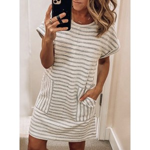 Women's Tee-Shirt Style Mini Dress - Front Pockets / Short Sleeves