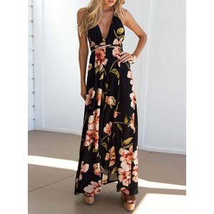 Summer Dress - Open Back Halter Style / Large Floral Printing