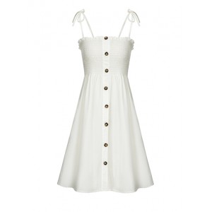 Women's Smocked Sundress - Front Buttons and Spaghetti Straps