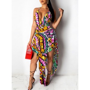 Women's Intricately Patterned Casual Summer Dress - Asymmetrical Hemline