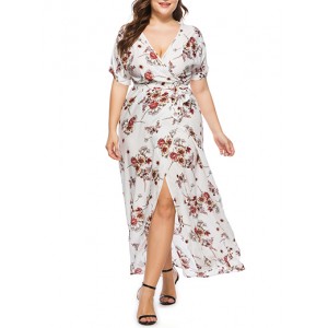 Plus Size Floral Wrap Style Dress