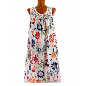 Women's Lace-trimmed Sleeveless Summer Dress - Floral Print / Solid Black