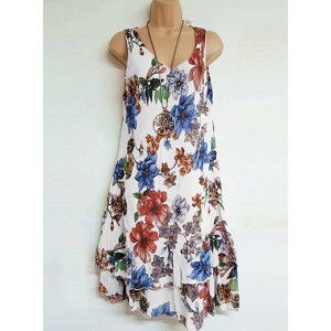 Women's Sleeveless Summer Dress - Scooped Neckline / Floral Print